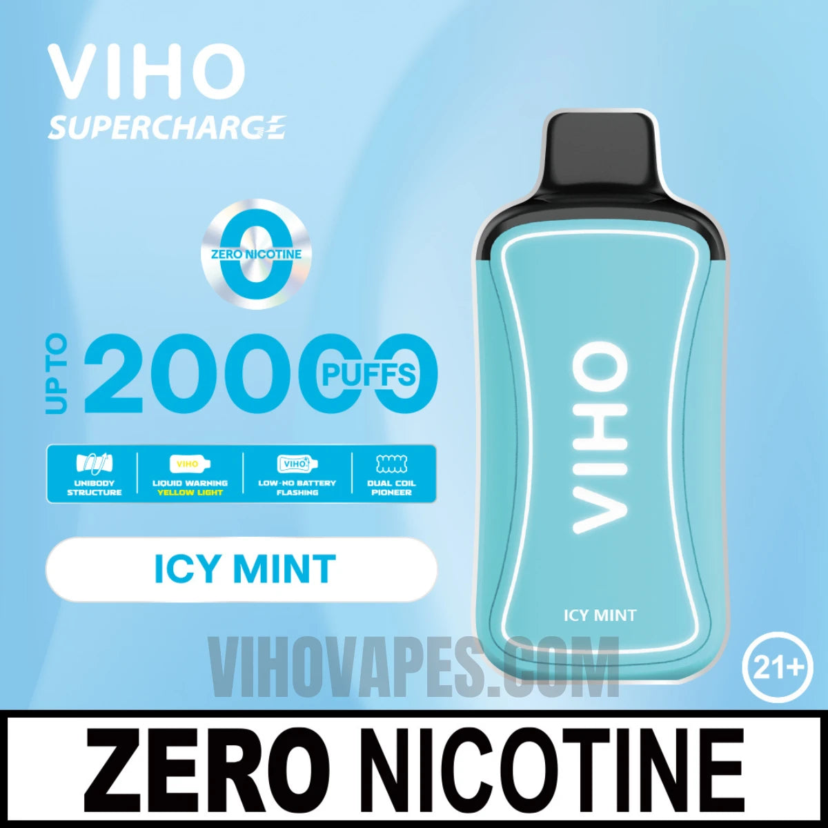 Icy Mint VIHO Supercharge ZERO Nicotine Vape with Puffs