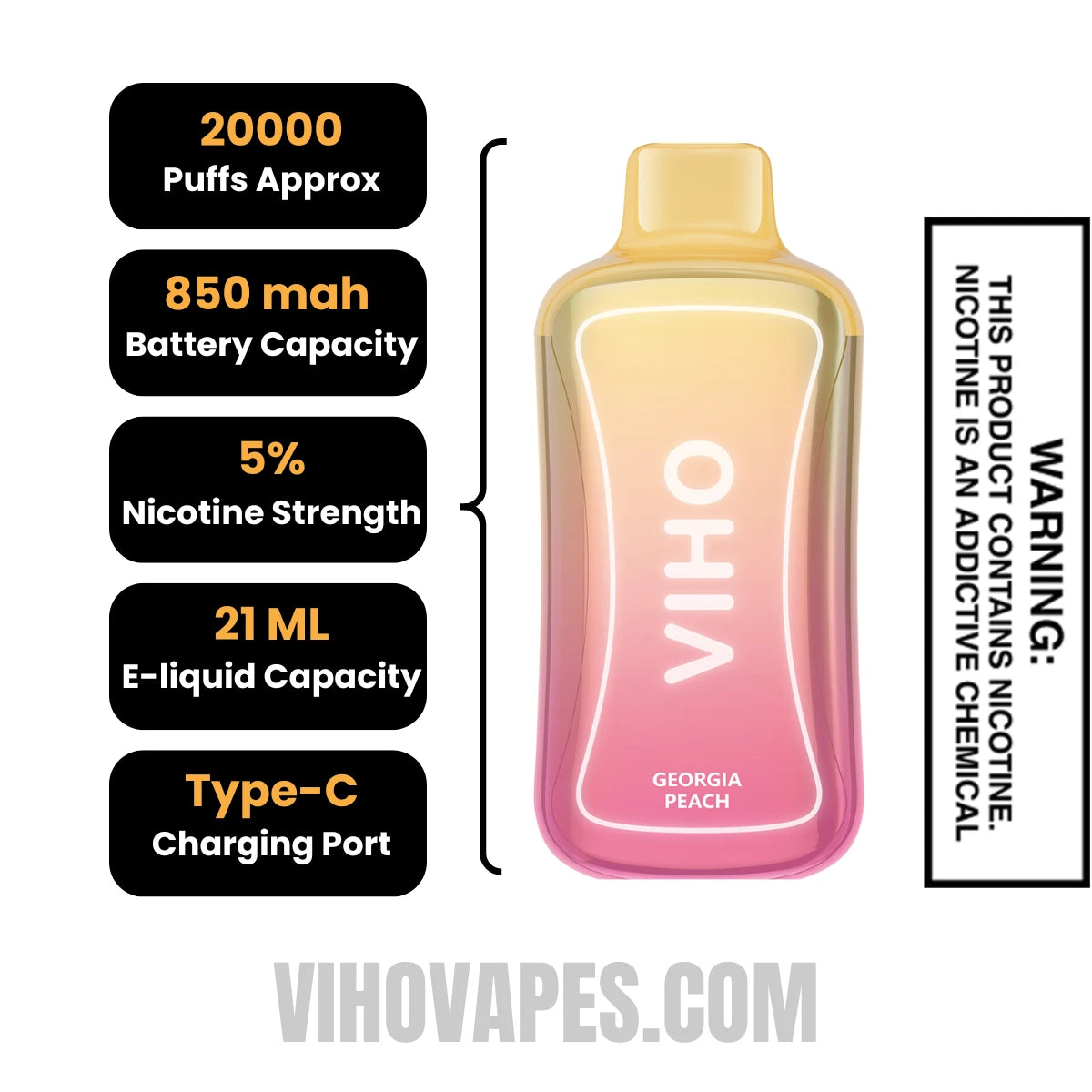 Viho Georgia peach Supercharge Vape 20000 Puffs Specifications