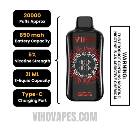 Viho Strawberry Watermelon Supercharge Pro Vape 20000 Puffs specifications