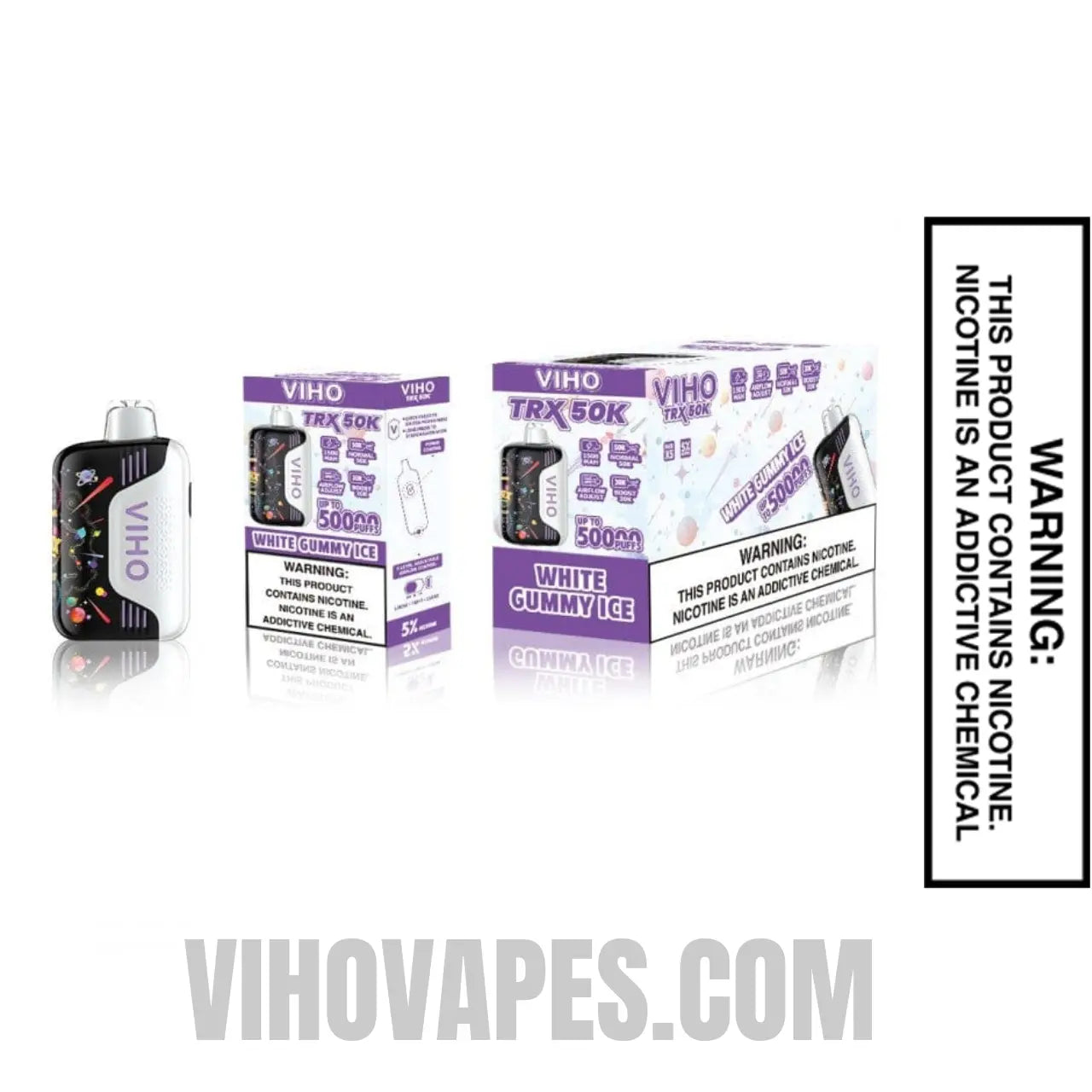 White Gummy Ice VIHO TRX 50K Disposable Vape Package Box